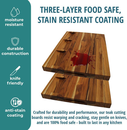Teak End Grain Cutting Board 17"x18", FSC Teakwood Butcher Block with Juice Groove, Waste Chute & Handles, Solid Wood Cutting Board for Kitchen, Carving & Stove-Top Prep