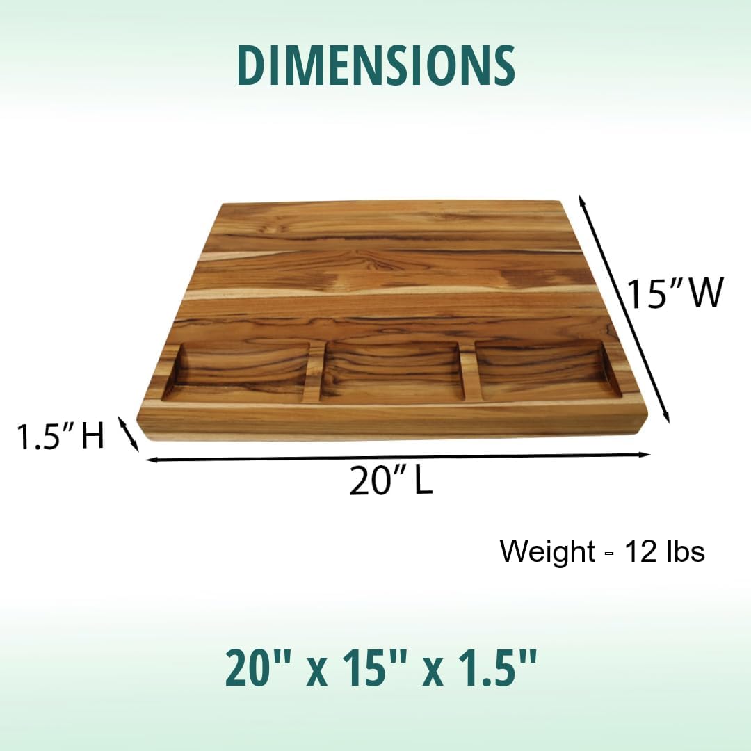 Teak End Grain Cutting Board 17"x18", FSC Teakwood Butcher Block with Juice Groove, Waste Chute & Handles, Solid Wood Cutting Board for Kitchen, Carving & Stove-Top Prep