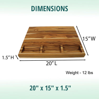 Teak End Grain Cutting Board 17"x18", FSC Teakwood Butcher Block with Juice Groove, Waste Chute & Handles, Solid Wood Cutting Board for Kitchen, Carving & Stove-Top Prep