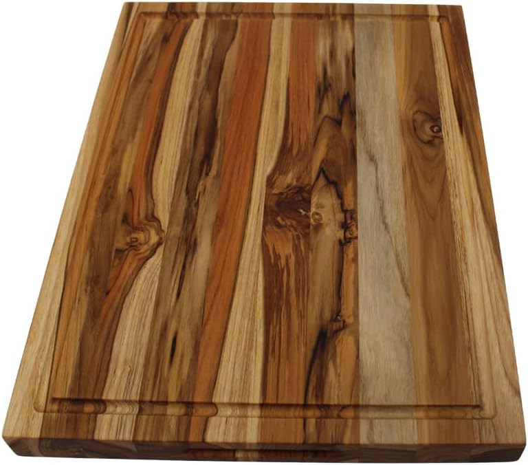 Teak End Grain Cutting Board 17"x18", FSC Teakwood Butcher Block with Juice Groove, Waste Chute & Handles, Solid Wood Cutting Board for Kitchen, Carving & Stove-Top Prep