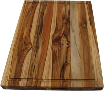 Teak End Grain Cutting Board 17"x18", FSC Teakwood Butcher Block with Juice Groove, Waste Chute & Handles, Solid Wood Cutting Board for Kitchen, Carving & Stove-Top Prep