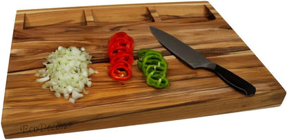 Teak End Grain Cutting Board 17"x18", FSC Teakwood Butcher Block with Juice Groove, Waste Chute & Handles, Solid Wood Cutting Board for Kitchen, Carving & Stove-Top Prep