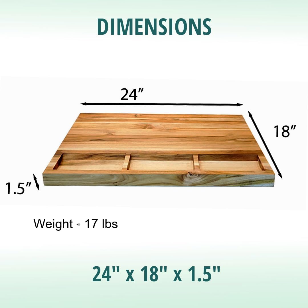 Teak End Grain Cutting Board 17"x18", FSC Teakwood Butcher Block with Juice Groove, Waste Chute & Handles, Solid Wood Cutting Board for Kitchen, Carving & Stove-Top Prep