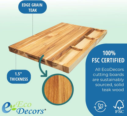 Teak End Grain Cutting Board 17"x18", FSC Teakwood Butcher Block with Juice Groove, Waste Chute & Handles, Solid Wood Cutting Board for Kitchen, Carving & Stove-Top Prep