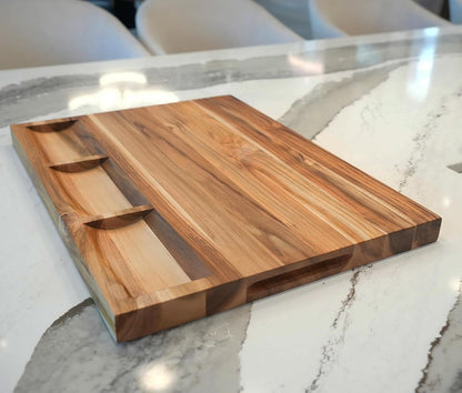 Teak End Grain Cutting Board 17"x18", FSC Teakwood Butcher Block with Juice Groove, Waste Chute & Handles, Solid Wood Cutting Board for Kitchen, Carving & Stove-Top Prep