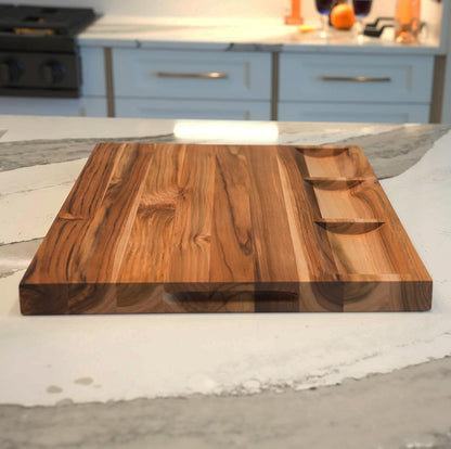 Teak End Grain Cutting Board 17"x18", FSC Teakwood Butcher Block with Juice Groove, Waste Chute & Handles, Solid Wood Cutting Board for Kitchen, Carving & Stove-Top Prep