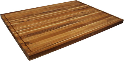 Teak End Grain Cutting Board 17"x18", FSC Teakwood Butcher Block with Juice Groove, Waste Chute & Handles, Solid Wood Cutting Board for Kitchen, Carving & Stove-Top Prep