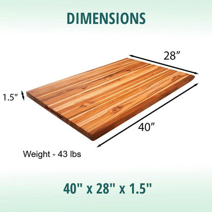 Teak End Grain Cutting Board 17"x18", FSC Teakwood Butcher Block with Juice Groove, Waste Chute & Handles, Solid Wood Cutting Board for Kitchen, Carving & Stove-Top Prep