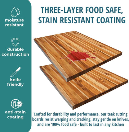 Teak End Grain Cutting Board 17"x18", FSC Teakwood Butcher Block with Juice Groove, Waste Chute & Handles, Solid Wood Cutting Board for Kitchen, Carving & Stove-Top Prep