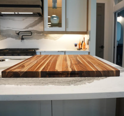 Teak End Grain Cutting Board 17"x18", FSC Teakwood Butcher Block with Juice Groove, Waste Chute & Handles, Solid Wood Cutting Board for Kitchen, Carving & Stove-Top Prep