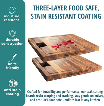 Teak End Grain Cutting Board 17"x18", FSC Teakwood Butcher Block with Juice Groove, Waste Chute & Handles, Solid Wood Cutting Board for Kitchen, Carving & Stove-Top Prep
