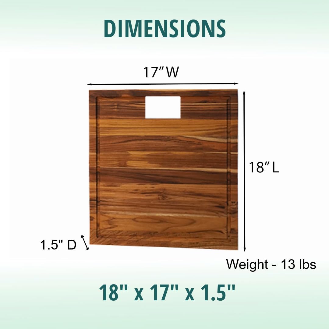 Teak End Grain Cutting Board 17"x18", FSC Teakwood Butcher Block with Juice Groove, Waste Chute & Handles, Solid Wood Cutting Board for Kitchen, Carving & Stove-Top Prep