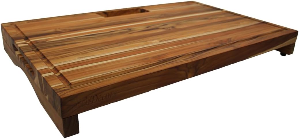 Teak End Grain Cutting Board 17"x18", FSC Teakwood Butcher Block with Juice Groove, Waste Chute & Handles, Solid Wood Cutting Board for Kitchen, Carving & Stove-Top Prep