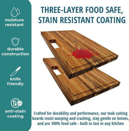 Teak End Grain Cutting Board 17"x18", FSC Teakwood Butcher Block with Juice Groove, Waste Chute & Handles, Solid Wood Cutting Board for Kitchen, Carving & Stove-Top Prep