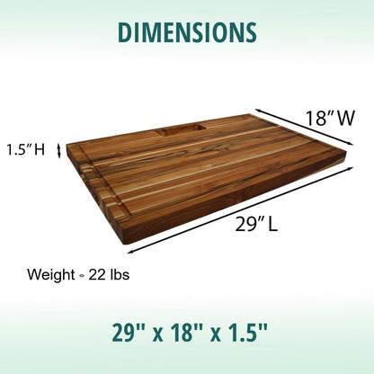Teak End Grain Cutting Board 17"x18", FSC Teakwood Butcher Block with Juice Groove, Waste Chute & Handles, Solid Wood Cutting Board for Kitchen, Carving & Stove-Top Prep
