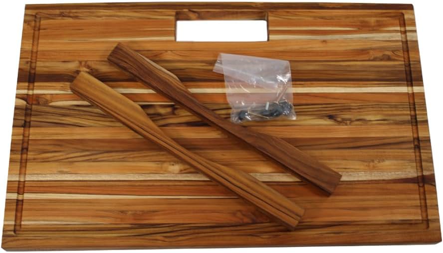Teak End Grain Cutting Board 17"x18", FSC Teakwood Butcher Block with Juice Groove, Waste Chute & Handles, Solid Wood Cutting Board for Kitchen, Carving & Stove-Top Prep