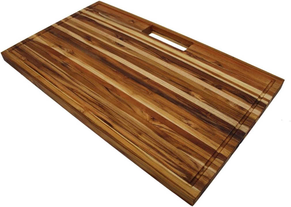 Teak End Grain Cutting Board 17"x18", FSC Teakwood Butcher Block with Juice Groove, Waste Chute & Handles, Solid Wood Cutting Board for Kitchen, Carving & Stove-Top Prep