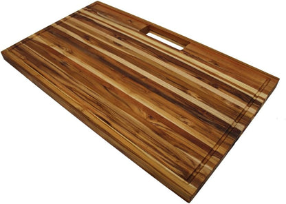 Teak End Grain Cutting Board 17"x18", FSC Teakwood Butcher Block with Juice Groove, Waste Chute & Handles, Solid Wood Cutting Board for Kitchen, Carving & Stove-Top Prep