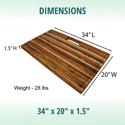 Teak End Grain Cutting Board 17"x18", FSC Teakwood Butcher Block with Juice Groove, Waste Chute & Handles, Solid Wood Cutting Board for Kitchen, Carving & Stove-Top Prep