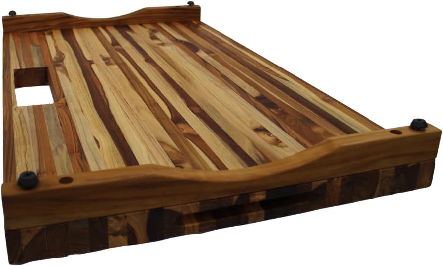 Teak End Grain Cutting Board 17"x18", FSC Teakwood Butcher Block with Juice Groove, Waste Chute & Handles, Solid Wood Cutting Board for Kitchen, Carving & Stove-Top Prep