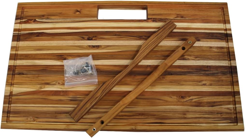 Teak End Grain Cutting Board 17"x18", FSC Teakwood Butcher Block with Juice Groove, Waste Chute & Handles, Solid Wood Cutting Board for Kitchen, Carving & Stove-Top Prep