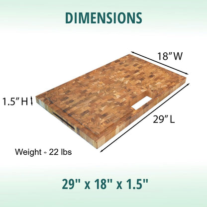 Teak End Grain Cutting Board 17"x18", FSC Teakwood Butcher Block with Juice Groove, Waste Chute & Handles, Solid Wood Cutting Board for Kitchen, Carving & Stove-Top Prep