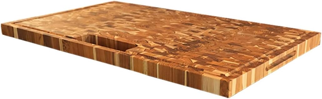 Teak End Grain Cutting Board 17"x18", FSC Teakwood Butcher Block with Juice Groove, Waste Chute & Handles, Solid Wood Cutting Board for Kitchen, Carving & Stove-Top Prep