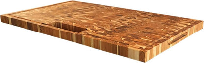 Teak End Grain Cutting Board 17"x18", FSC Teakwood Butcher Block with Juice Groove, Waste Chute & Handles, Solid Wood Cutting Board for Kitchen, Carving & Stove-Top Prep