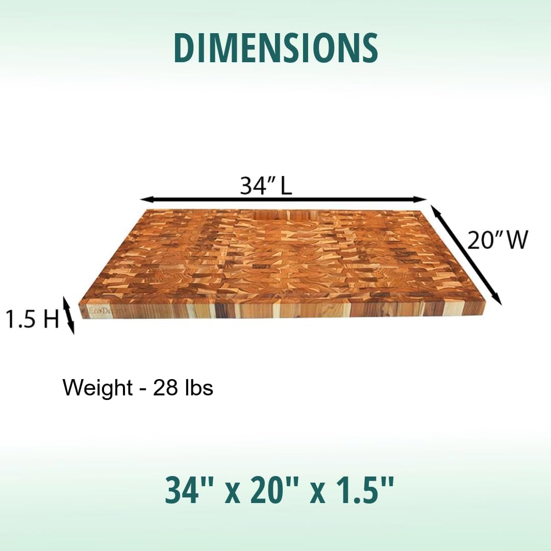 Teak End Grain Cutting Board 17"x18", FSC Teakwood Butcher Block with Juice Groove, Waste Chute & Handles, Solid Wood Cutting Board for Kitchen, Carving & Stove-Top Prep