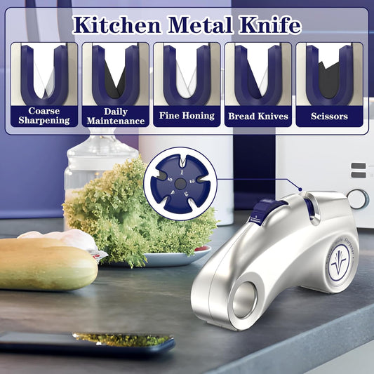 Manual Cycle Adjustment 15° 5-Stage Knife Sharpener | Diamond-Coated Carbide Ceramic, For Precision, Professional, Bread, Serrated, Chef's Knives, Scissors, Ergonomic Handle