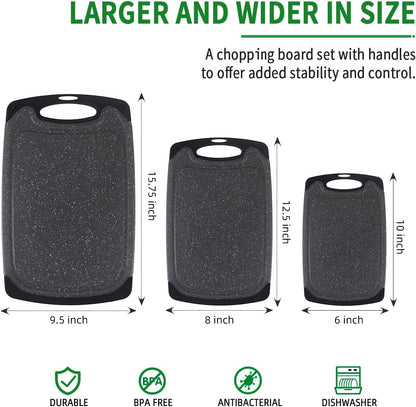 Pak Cutting Boards Set, Chopping Board, Plastic Cutting Boards for Kitchen, Dishwasher Safe, BPA Free, Large, Meat Cutting Board, Slip Resistant, Juice Grooves