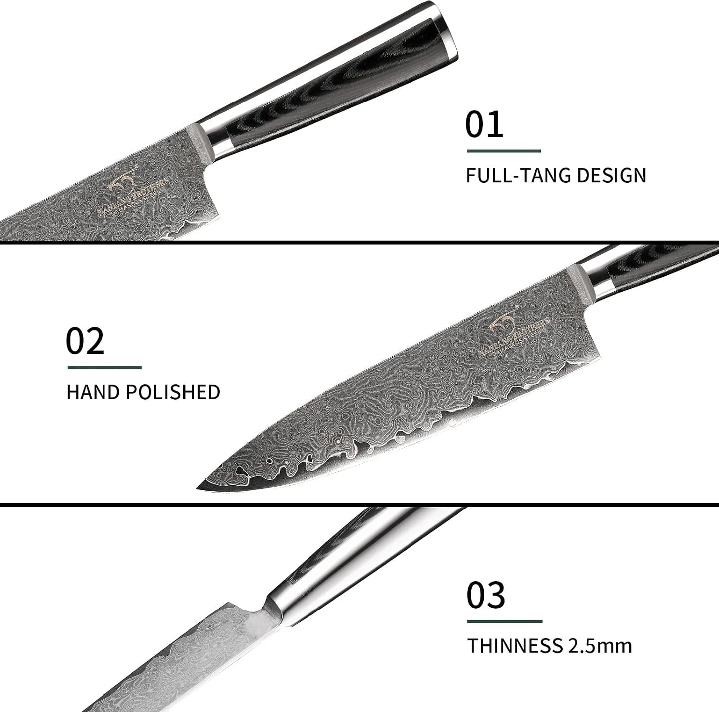 7 Pieces Damascus Kitchen Knife Set with Block, ABS Ergonomic Handle for Chef Knives, Kitchen Shears, Knife Block Set for Chopping, Slicing & Cutting