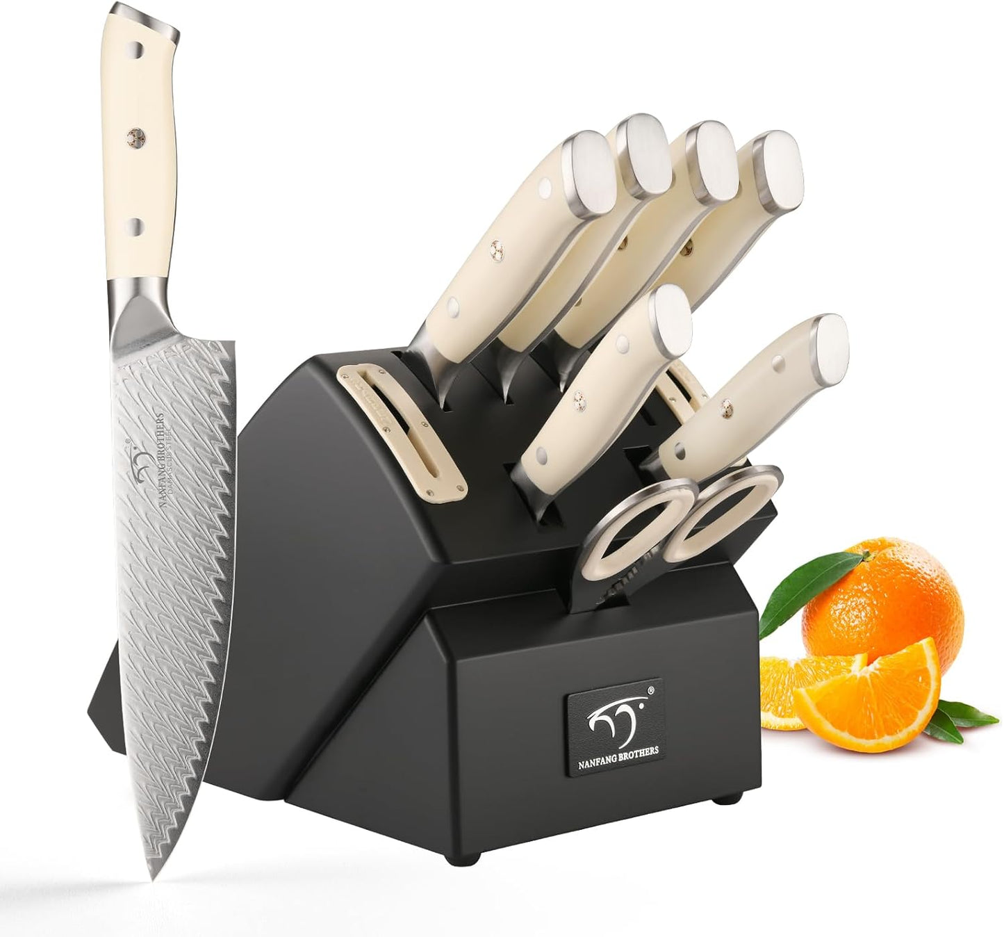 7 Pieces Damascus Kitchen Knife Set with Block, ABS Ergonomic Handle for Chef Knives, Kitchen Shears, Knife Block Set for Chopping, Slicing & Cutting