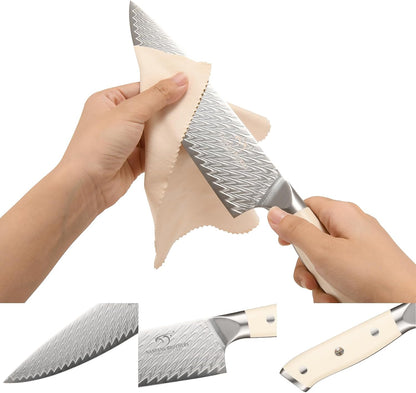 7 Pieces Damascus Kitchen Knife Set with Block, ABS Ergonomic Handle for Chef Knives, Kitchen Shears, Knife Block Set for Chopping, Slicing & Cutting