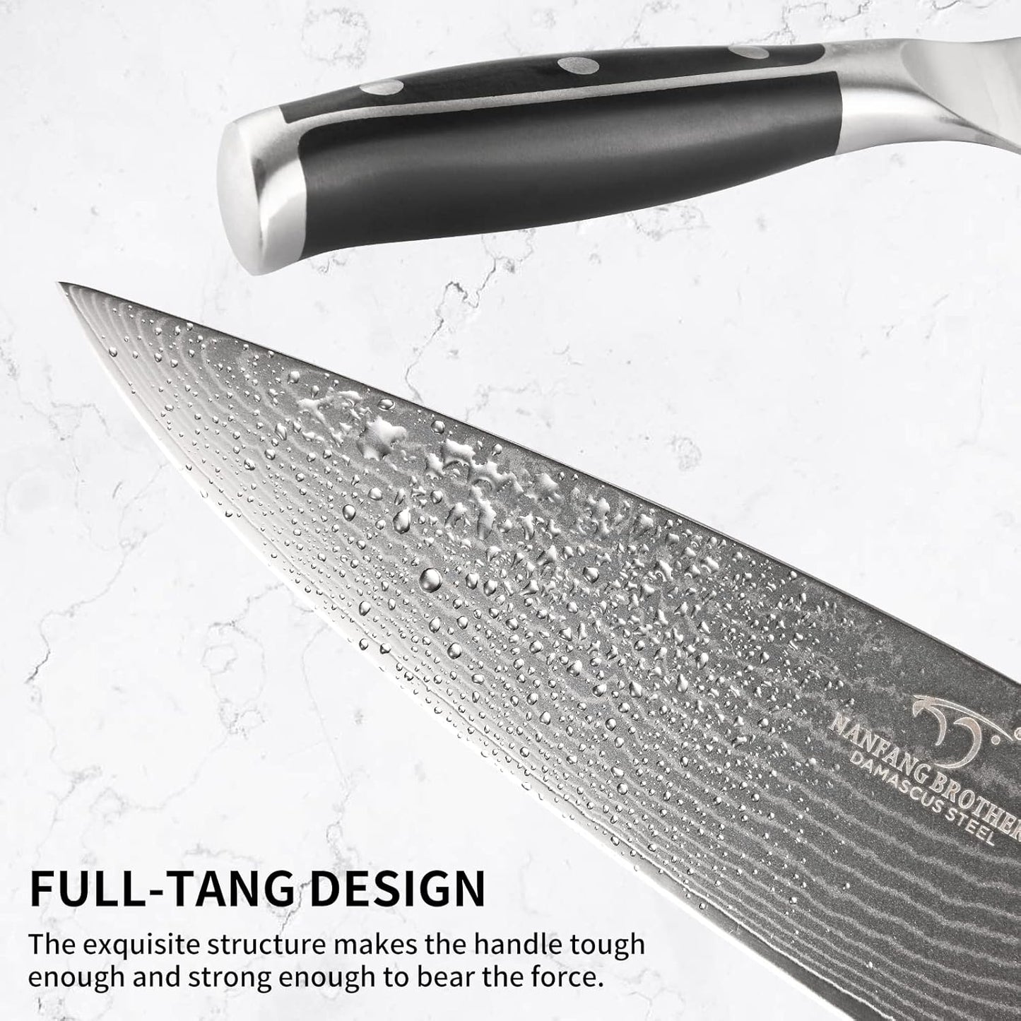 7 Pieces Damascus Kitchen Knife Set with Block, ABS Ergonomic Handle for Chef Knives, Kitchen Shears, Knife Block Set for Chopping, Slicing & Cutting