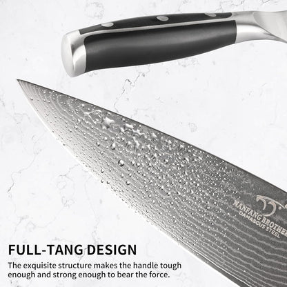 7 Pieces Damascus Kitchen Knife Set with Block, ABS Ergonomic Handle for Chef Knives, Kitchen Shears, Knife Block Set for Chopping, Slicing & Cutting