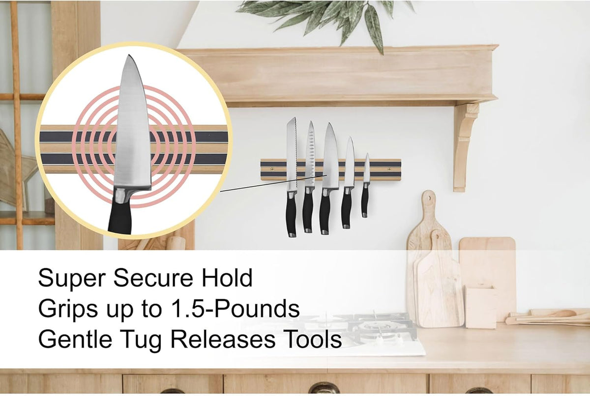 Kitchen Magnetic Knife Holder and Tool Storage Bar, Wood, 12-Inches, 12 inch