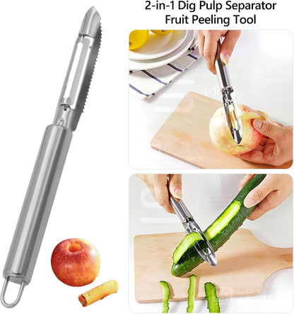 5 Pcs Stainless Steel Fruit Carving Knife Set, Kitchen Fruit Carving Knife, Watermelon and Ice Cream Scoop, 2-in-1 Dig Pulp Separator Fruit Peeling Tool, Crinkle Knife and Lemon Zester Grater