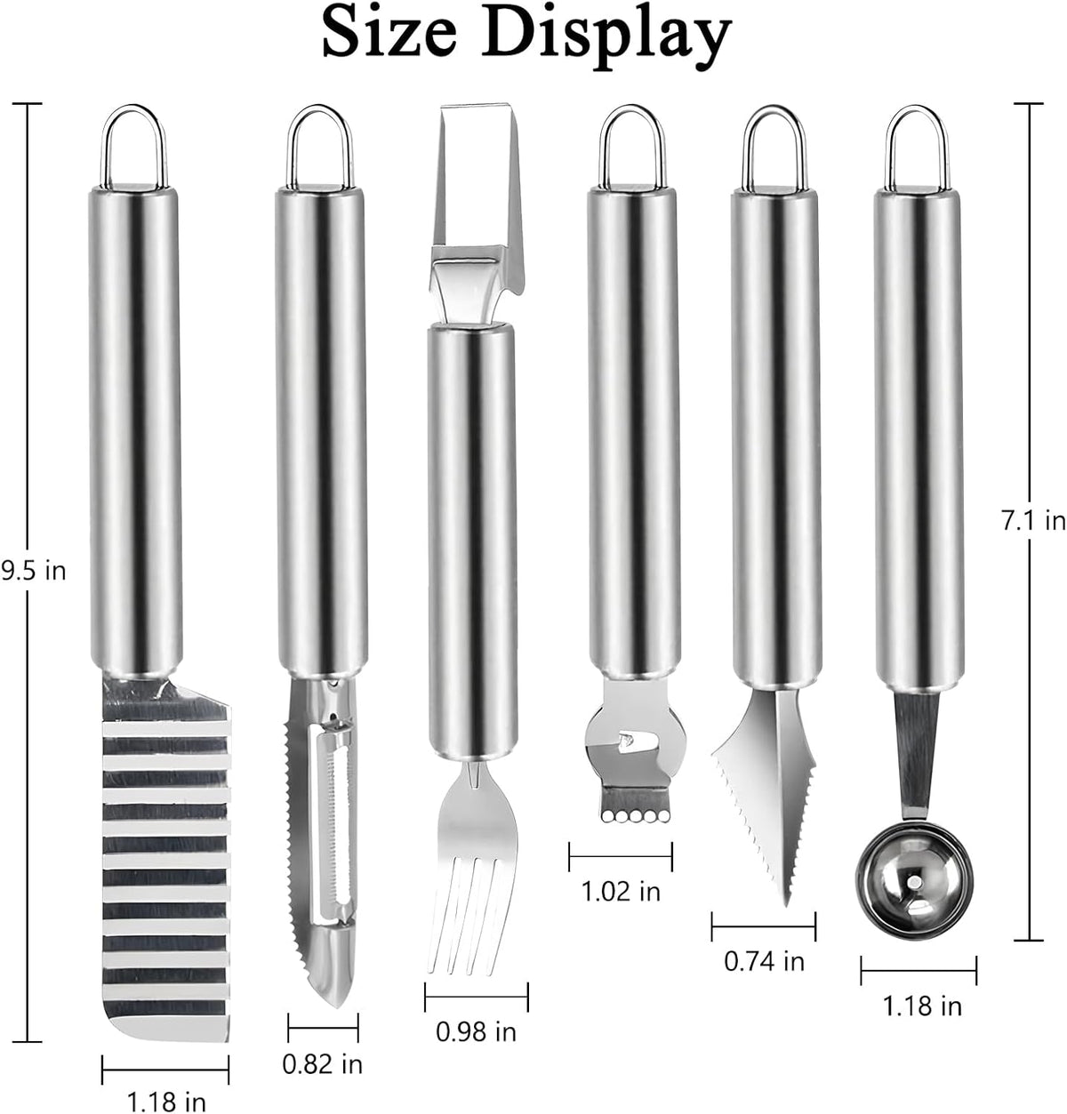 5 Pcs Stainless Steel Fruit Carving Knife Set, Kitchen Fruit Carving Knife, Watermelon and Ice Cream Scoop, 2-in-1 Dig Pulp Separator Fruit Peeling Tool, Crinkle Knife and Lemon Zester Grater