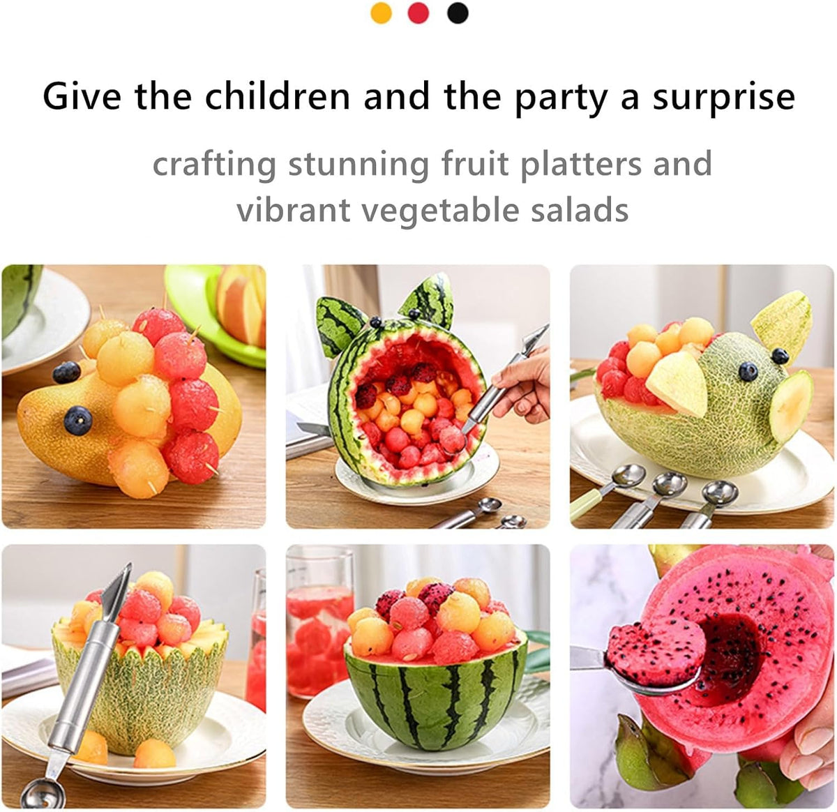 5 Pcs Stainless Steel Fruit Carving Knife Set, Kitchen Fruit Carving Knife, Watermelon and Ice Cream Scoop, 2-in-1 Dig Pulp Separator Fruit Peeling Tool, Crinkle Knife and Lemon Zester Grater