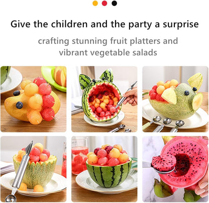 5 Pcs Stainless Steel Fruit Carving Knife Set, Kitchen Fruit Carving Knife, Watermelon and Ice Cream Scoop, 2-in-1 Dig Pulp Separator Fruit Peeling Tool, Crinkle Knife and Lemon Zester Grater