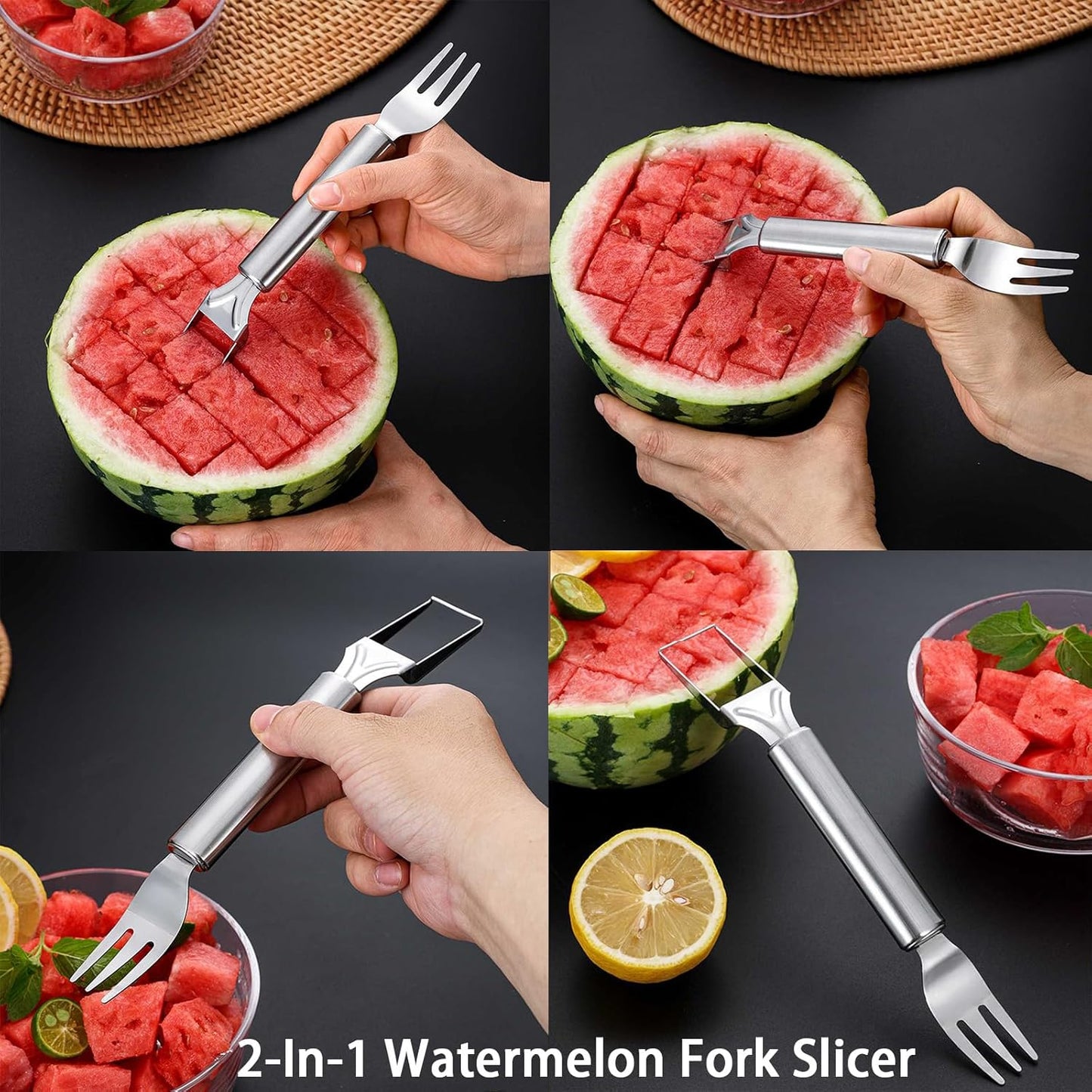 5 Pcs Stainless Steel Fruit Carving Knife Set, Kitchen Fruit Carving Knife, Watermelon and Ice Cream Scoop, 2-in-1 Dig Pulp Separator Fruit Peeling Tool, Crinkle Knife and Lemon Zester Grater