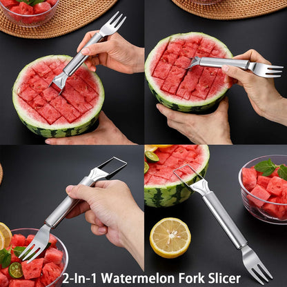 5 Pcs Stainless Steel Fruit Carving Knife Set, Kitchen Fruit Carving Knife, Watermelon and Ice Cream Scoop, 2-in-1 Dig Pulp Separator Fruit Peeling Tool, Crinkle Knife and Lemon Zester Grater