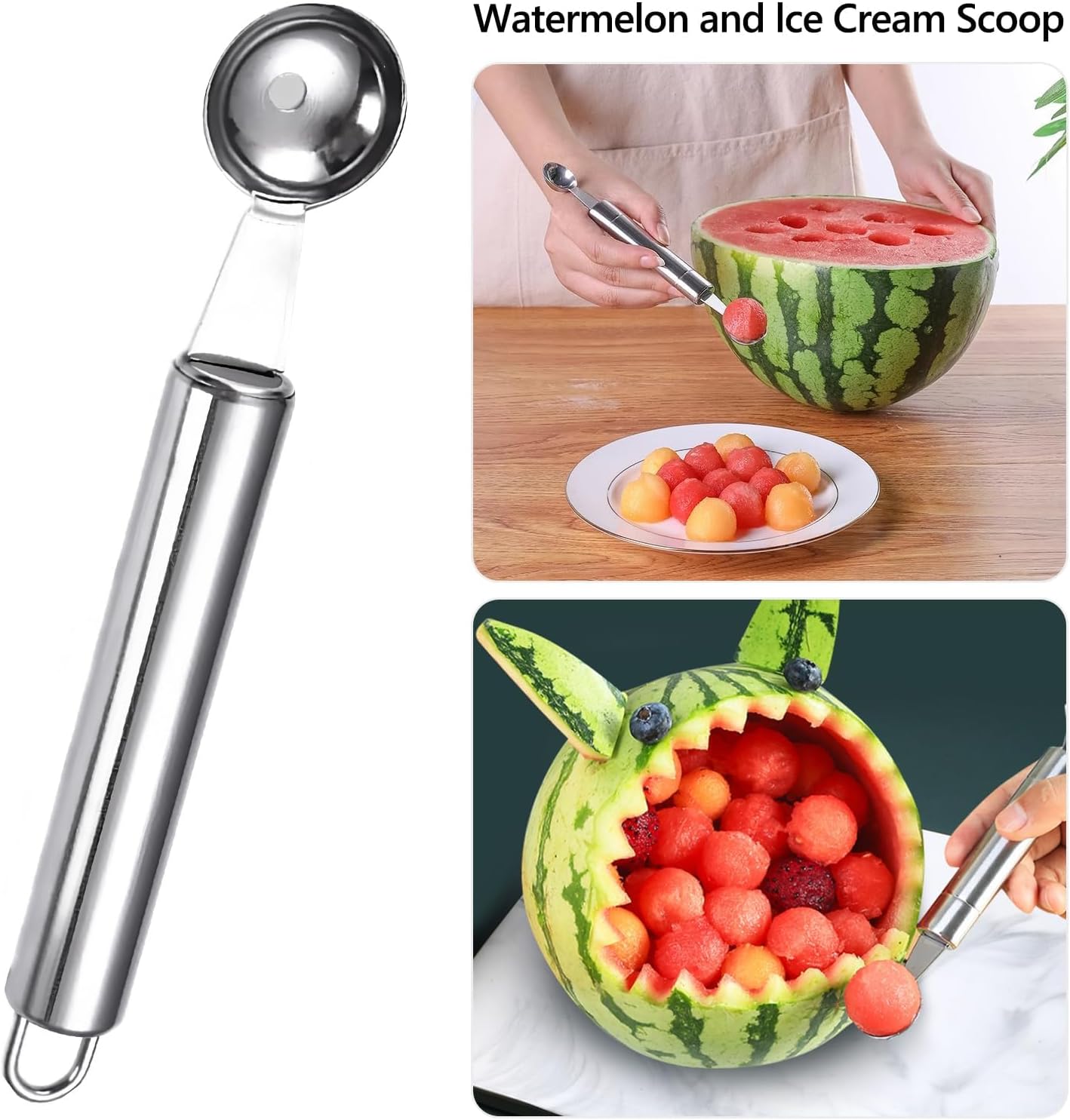 5 Pcs Stainless Steel Fruit Carving Knife Set, Kitchen Fruit Carving Knife, Watermelon and Ice Cream Scoop, 2-in-1 Dig Pulp Separator Fruit Peeling Tool, Crinkle Knife and Lemon Zester Grater