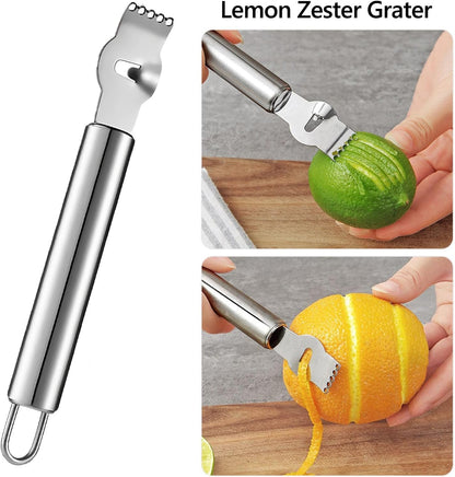 5 Pcs Stainless Steel Fruit Carving Knife Set, Kitchen Fruit Carving Knife, Watermelon and Ice Cream Scoop, 2-in-1 Dig Pulp Separator Fruit Peeling Tool, Crinkle Knife and Lemon Zester Grater