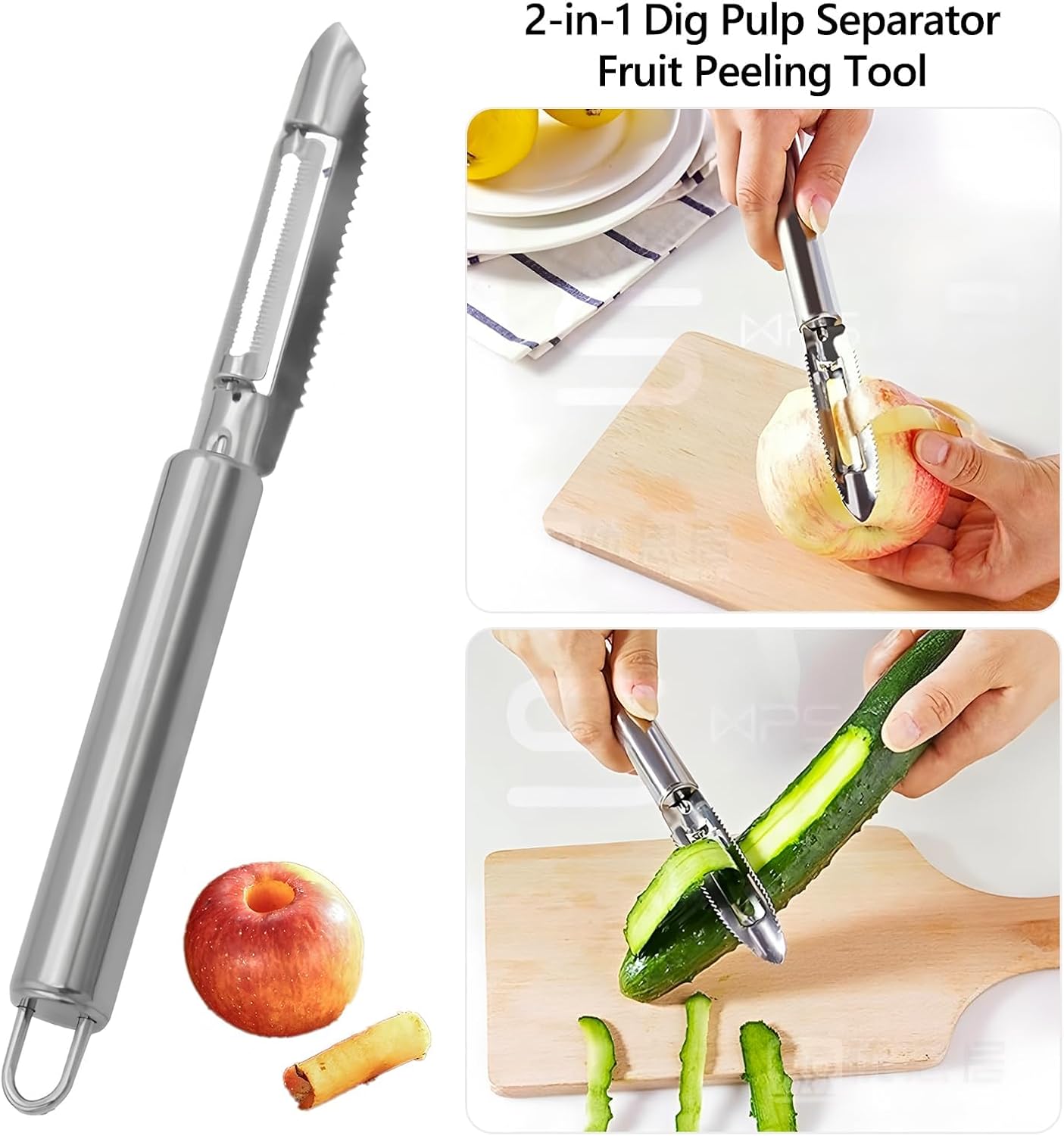 5 Pcs Stainless Steel Fruit Carving Knife Set, Kitchen Fruit Carving Knife, Watermelon and Ice Cream Scoop, 2-in-1 Dig Pulp Separator Fruit Peeling Tool, Crinkle Knife and Lemon Zester Grater