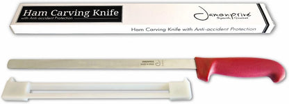 Ham Carving Knife with Anti-accident Protection 12-Inch | Flexible Stainless Steal Ham Slicing Knife for Slicing Serrano, Ibérico Ham & Italian Prosciutto
