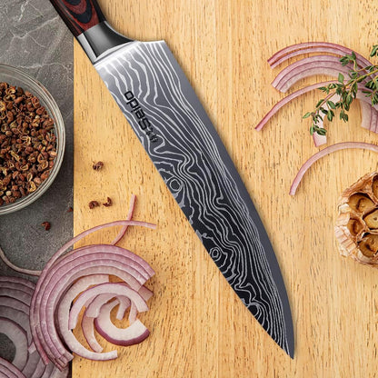 Seido 5-Piece Japanese Kitchen Knife Set, Damascus High Carbon Steel | Includes gyuto, santoku, nakiri, and paring knives for everyday chef prep and precise slicing