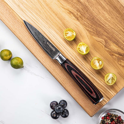 Seido 5-Piece Japanese Kitchen Knife Set, Damascus High Carbon Steel | Includes gyuto, santoku, nakiri, and paring knives for everyday chef prep and precise slicing