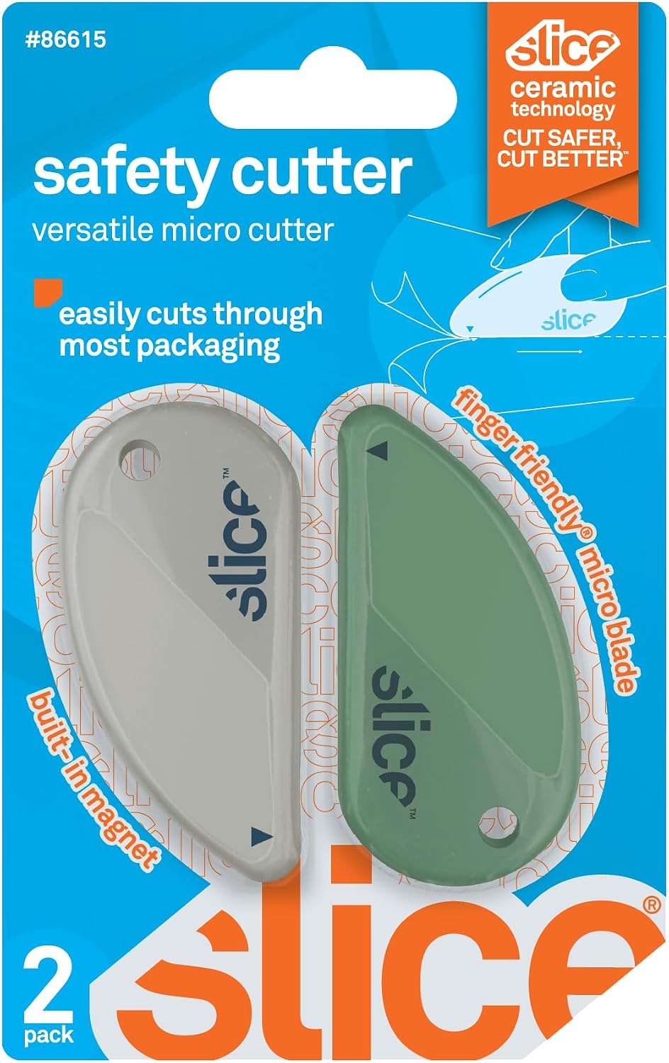 Slice Micro Safety Cutter | Safe Ceramic Box Cutter Lasting 11x Longer than Metal | Keychain Box Opener | Combo Pack | Earth White + Sage